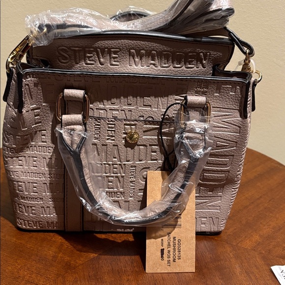 Steve Madden Satchel Crossbody bag Mushroom Taupe debossed Logo Purse NWT - Picture 9 of 12